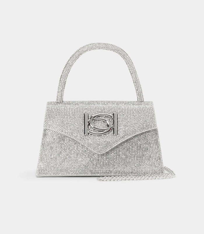 BEBE SILVER HOLLYWOOD DIAMOND MINI SATCHEL