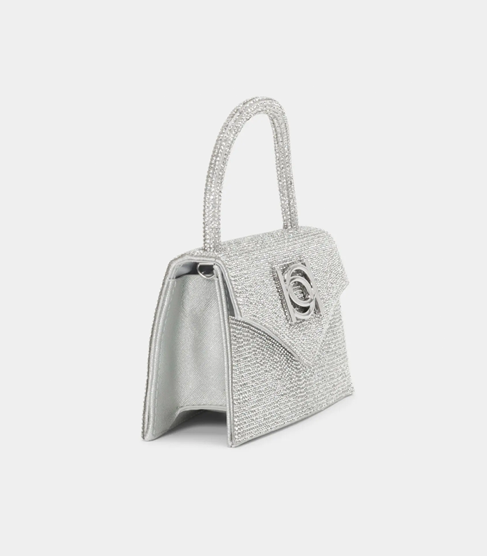 BEBE SILVER HOLLYWOOD DIAMOND MINI SATCHEL