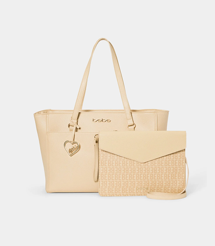 BEBE TANYA TOTE W/ LOGO POUCH (BEIGE)