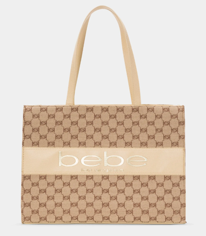 BEBE SERENA LARGE JACQUARD TOTE (BEIGE)