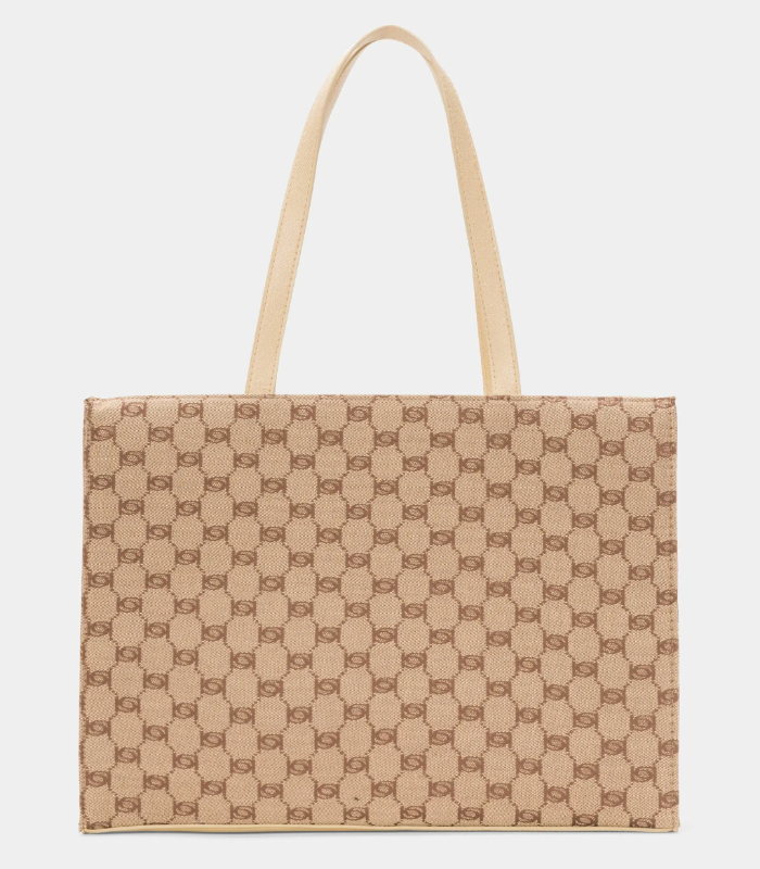 BEBE SERENA LARGE JACQUARD TOTE (BEIGE)