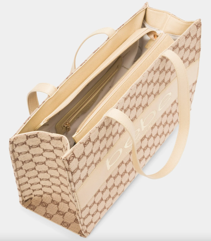 BEBE SERENA LARGE JACQUARD TOTE (BEIGE)