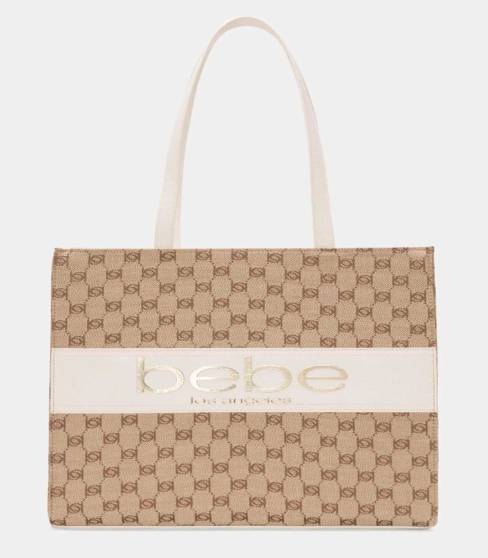 BEBE SERENA LARGE JACQUARD TOTE (OFF WHITE)