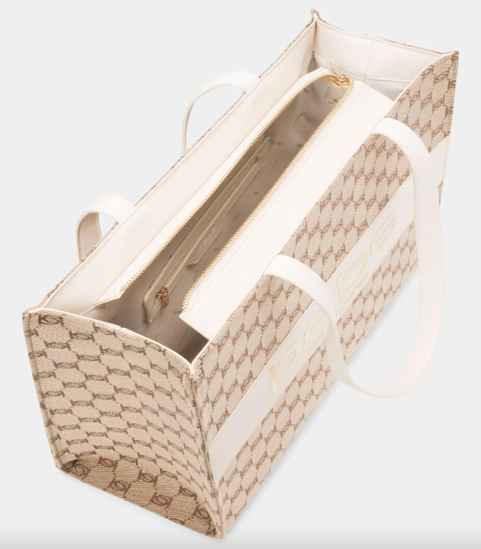 BEBE SERENA LARGE JACQUARD TOTE (OFF WHITE)